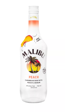 Malibu Rum, Caribbean, Peach Flavor 750 Ml