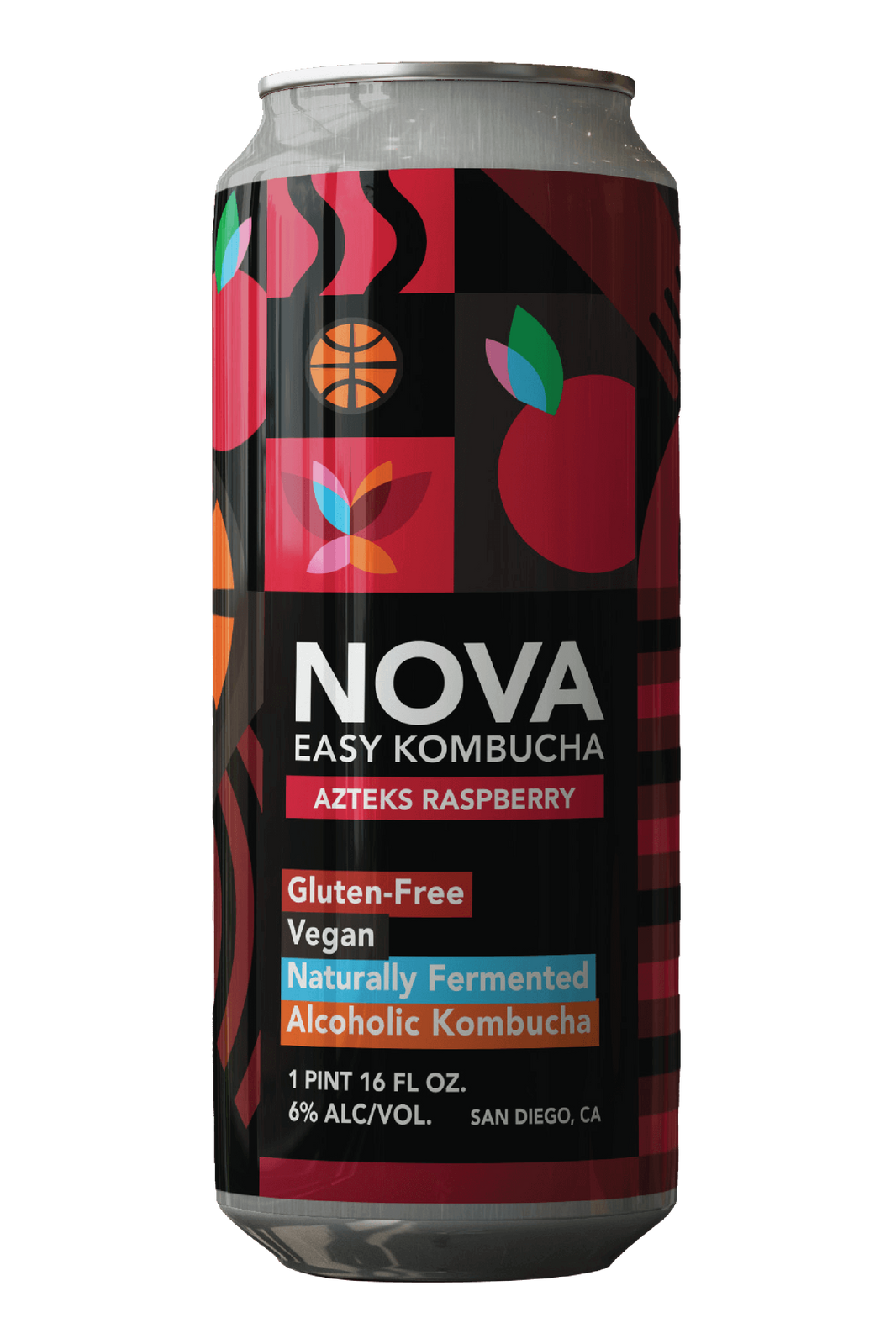 Nova Kombucha Aztecs Raspberry 4pck 16oz